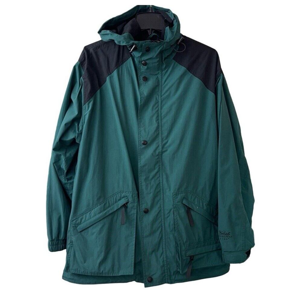 WOOLRICH Jacket Mens Medium Windbreaker Parka Spruce Green Hooded Drawstring